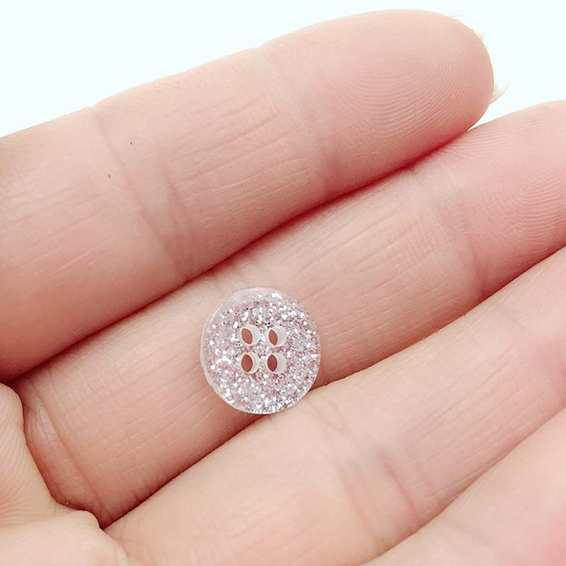 vingol 50 PCS 4-Hole Buttons Glitter Craft & Sewing Buttons Resin Round Retro Buttons for Clothes Decoration (Transparent 11.5mm) - Image 3